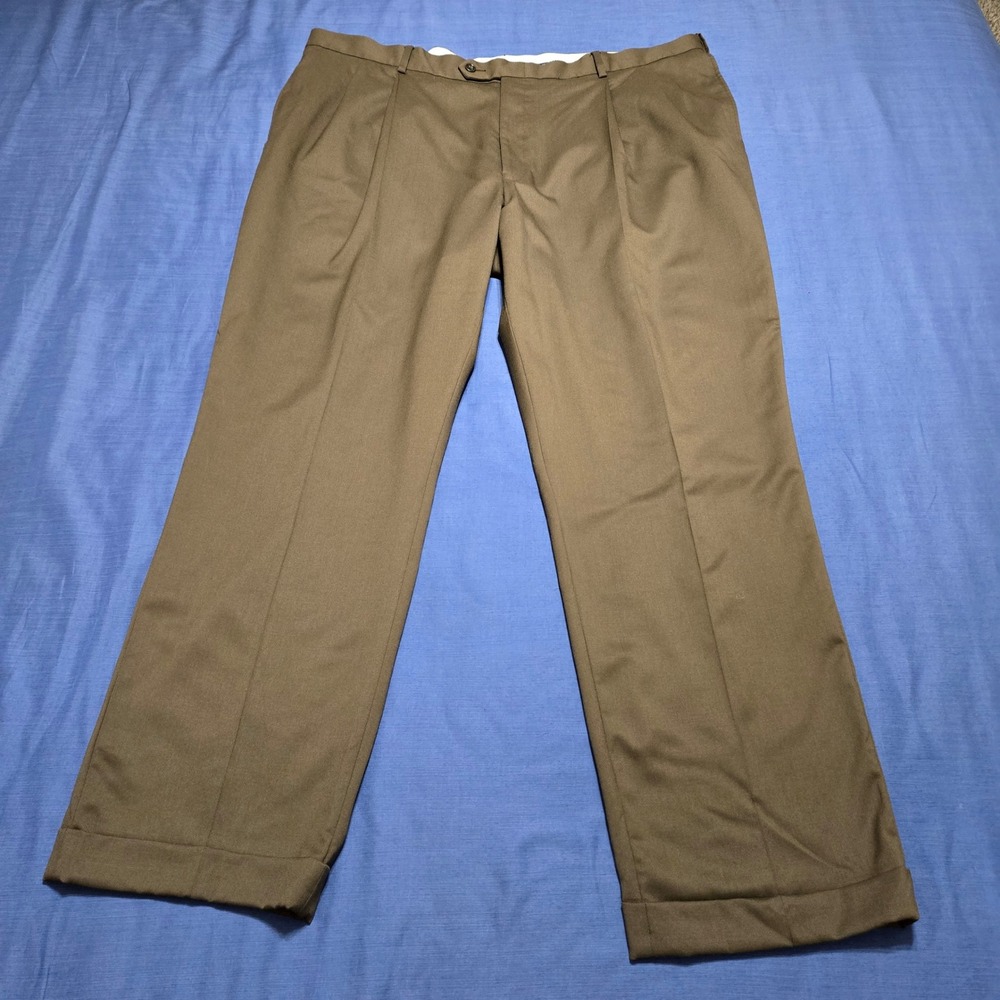 Hart Schaffner Marx Dress Pants Mens 44R Brown Excellent Pleated Wool Cuffed